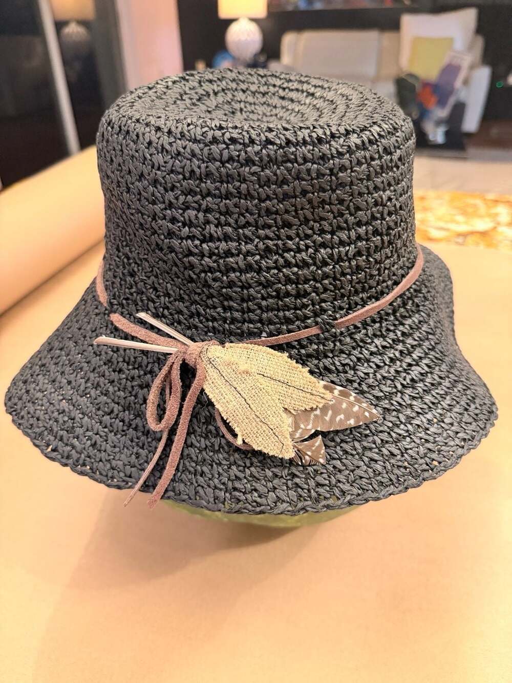 Design Lab Lord & Taylor Black Paper Straw Fedora Hat summer beach park